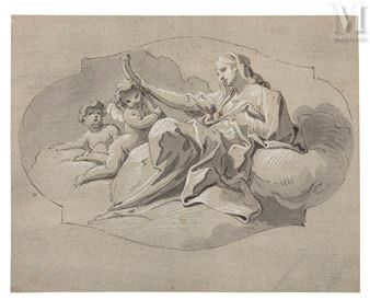 Projet de décor : figure allégorique avec deux angelots - Giacomo Serpotta