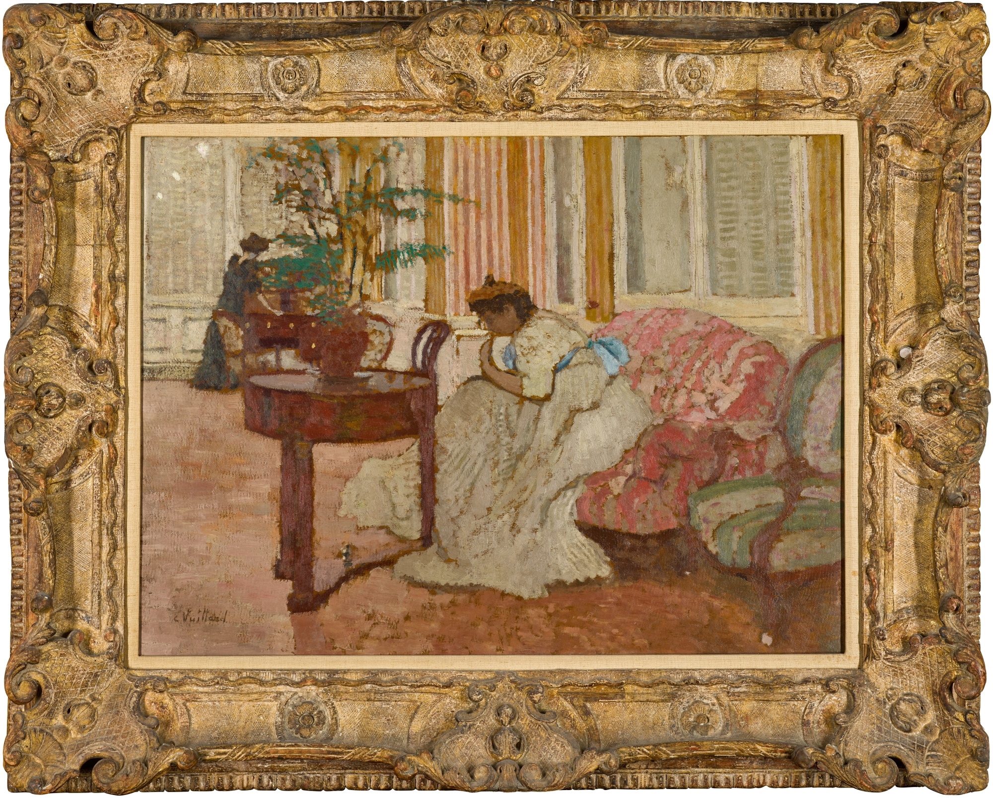 Artwork by Édouard Vuillard, La couseuse, Made of oil on board laid down on cradled panel