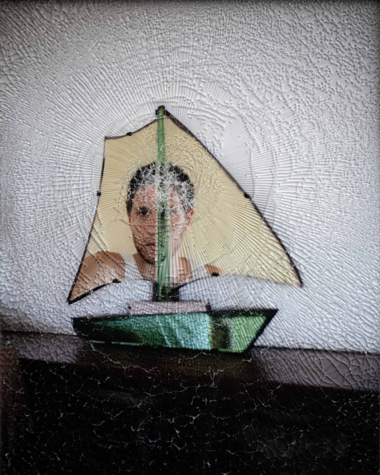 Artwork by Mikhael Subotzky, Boat 2, Made of inkjet on archival Dibond with face-mounted toughened glass uniquely smashed by the artist