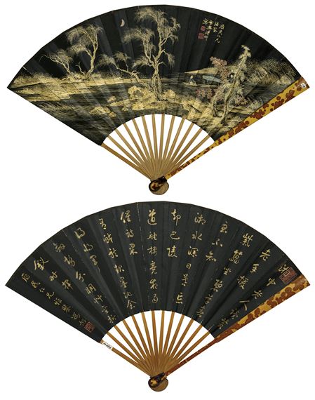 Boating at Night / Calligraphy in Running Script by Feng Shu, Pu Jin