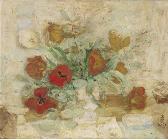 Les tulipes rouges et jaunes (Red and Yellow Tulips) by Lê Phổ, Painted circa 1956