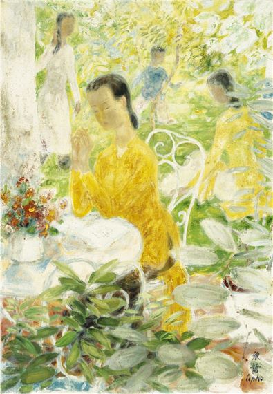 Women and Children in the Garden by Lê Phổ, Painted circa 1970