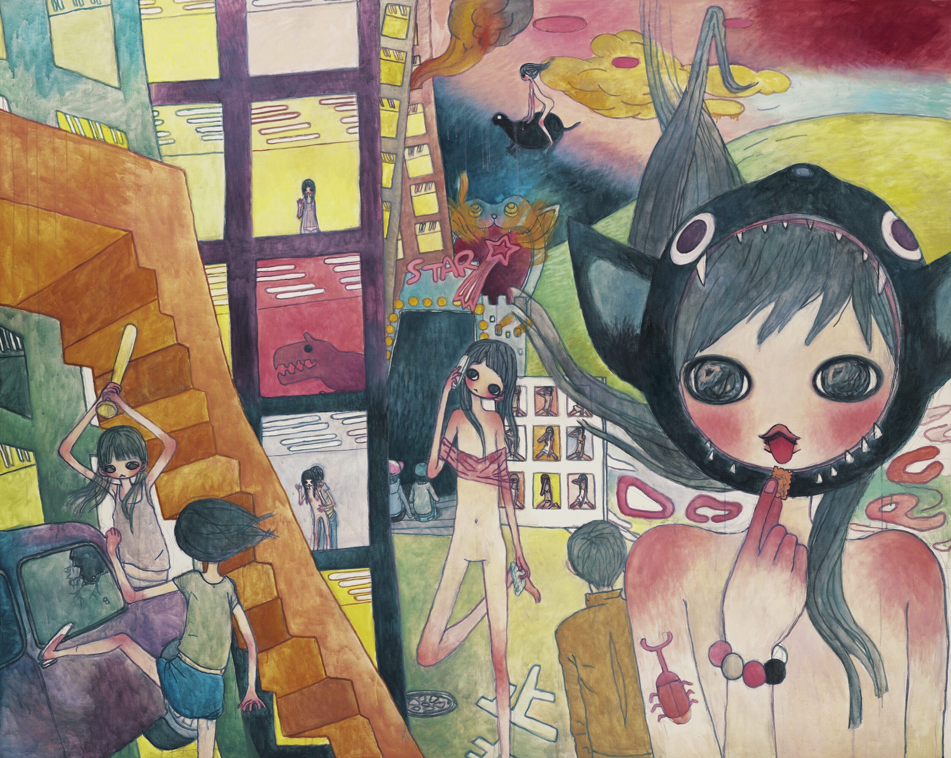 Artwork by Aya Takano, Land of Sodom and Gomorrah, Made of acrylic on canvas
