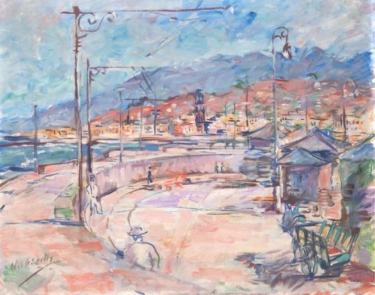 Artwork by Willy Semm, Südliche Küstenstraße mit Personen, Made of oil/canvas