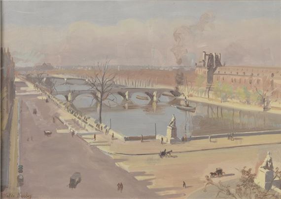 The Seine in front of the Louvre quay, the Tuileries and the Royal bridge by Louis Valdo-Barbey