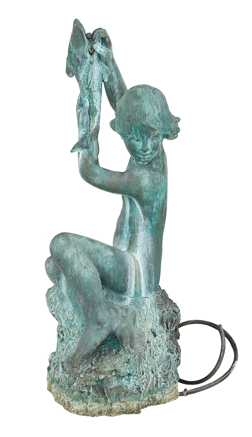 Artwork by Janet Scudder, "Boy with Fish", Made of bronze
