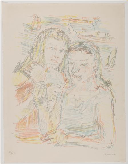 Zwei Mädchen mit Taube by Oskar Kokoschka, 1956
