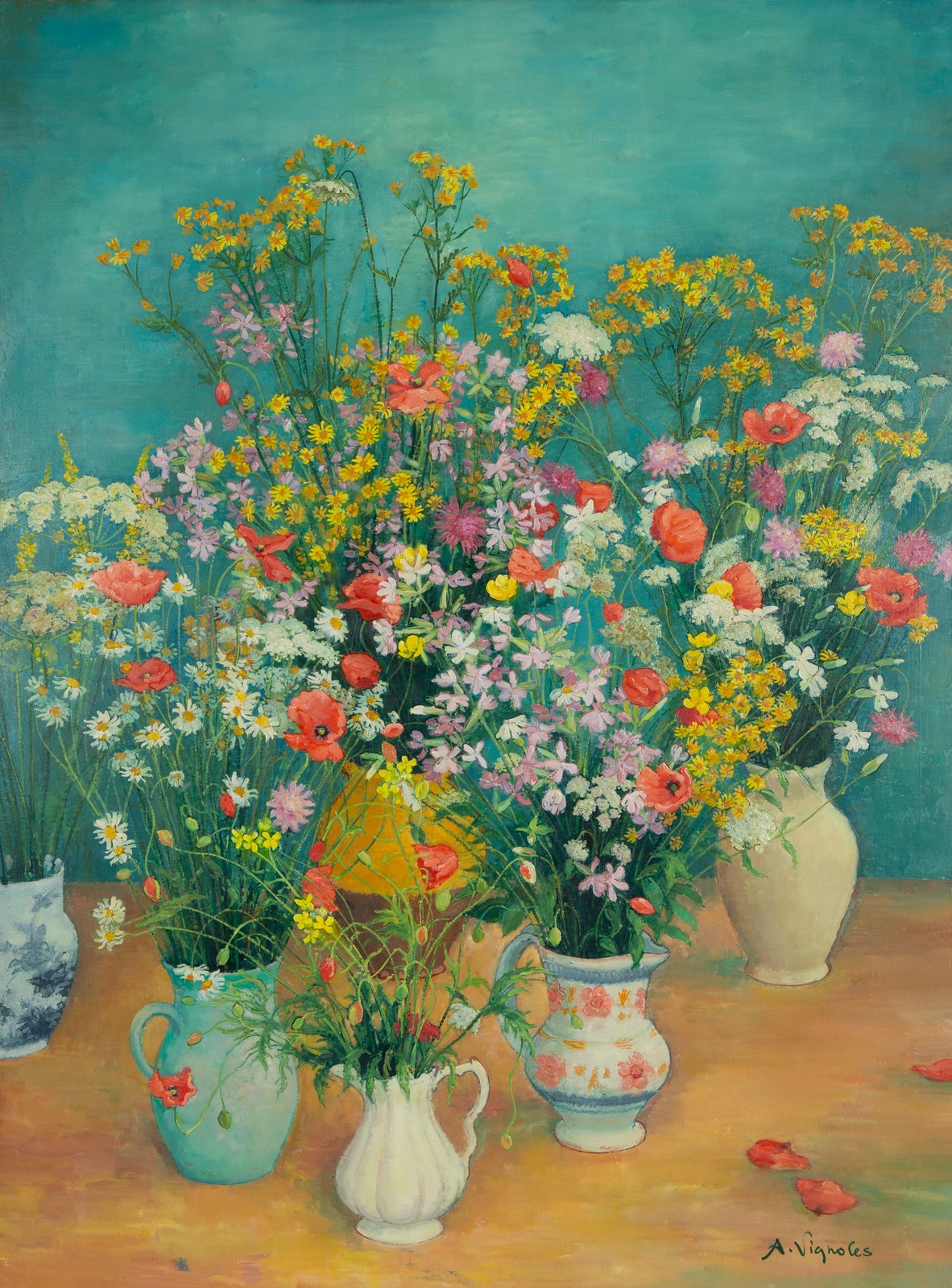 andr-vignoles-bouquets-entrem-l-s-sur-fond-bleu-mutualart