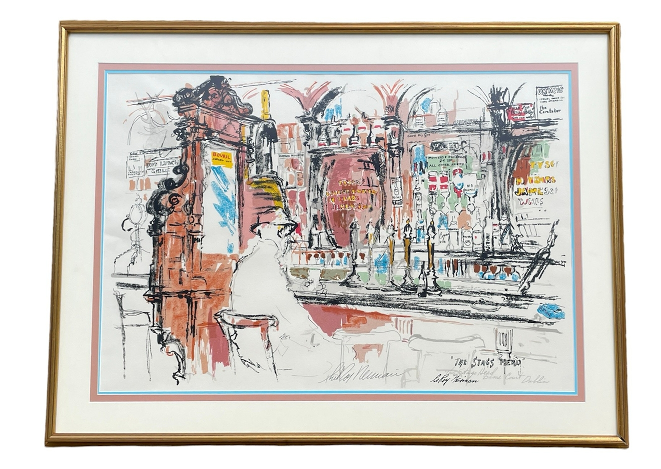 Artwork by LeRoy Neiman, Signed LEROY NEIMAN "Dublin Bar- The Stag's Head" Serigraph, Made of Serigraph