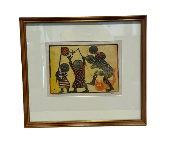 Mid Century Woodcut by HELEN SIEGL "Birthday Ride" by Helen Siegl