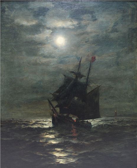 Moonlight Ship at Sea by James Gale Tyler