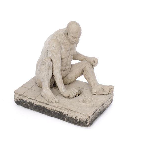 Lars Calmar | A naked man with his hand down a drain | MutualArt