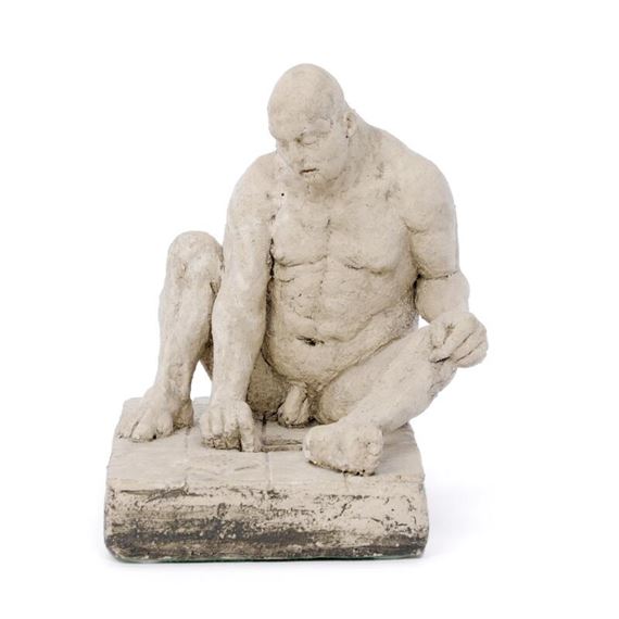 Lars Calmar | A naked man with his hand down a drain | MutualArt