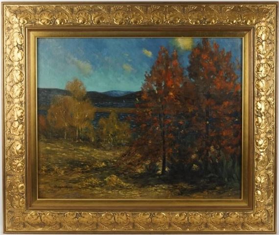 Fall landscape measures 22" x 20" by Colin Campbell Cooper