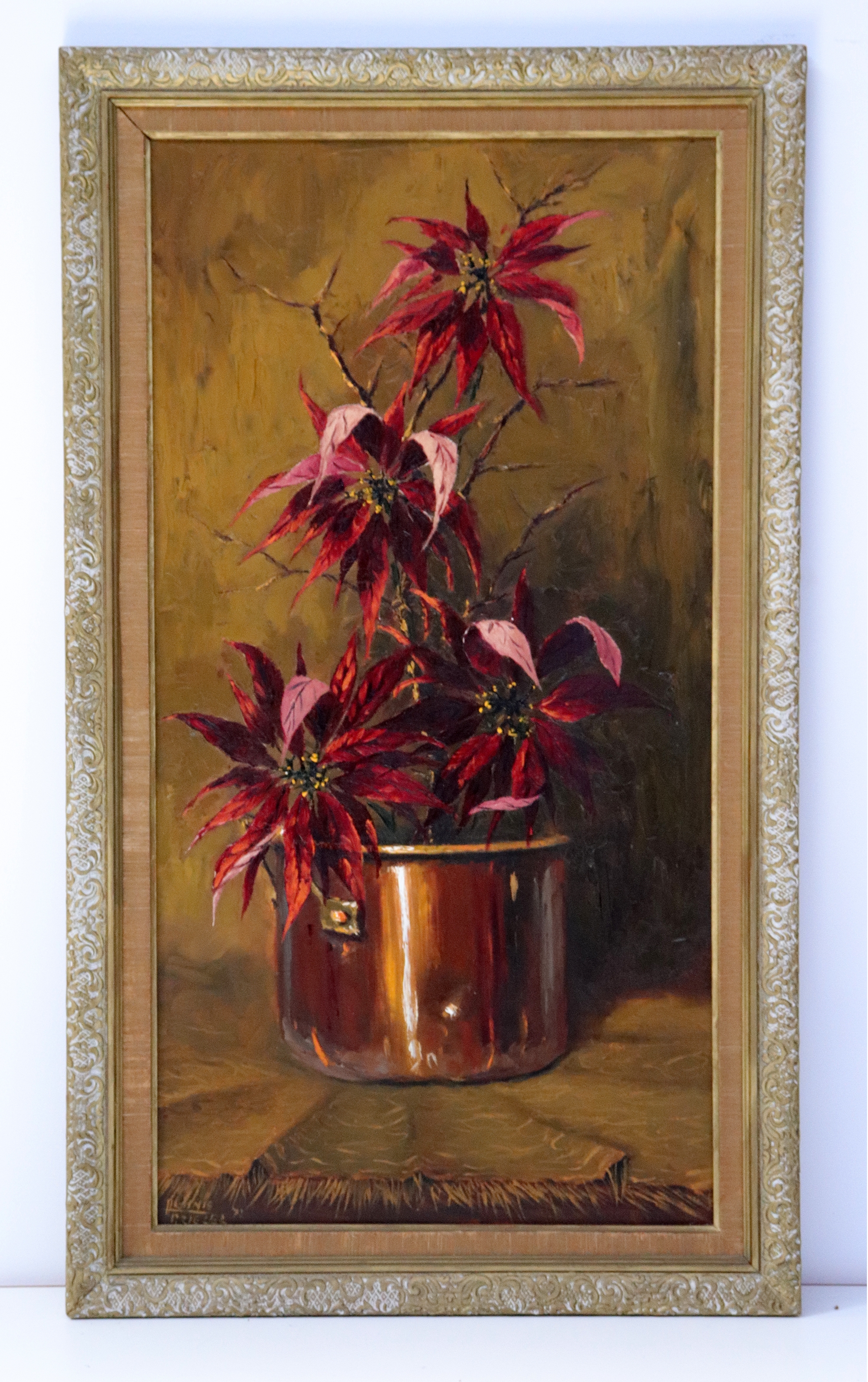 Artwork by Hennie Griesel, STILL LIFE WITH POINSETTIAS, Made of oil on canvas on board