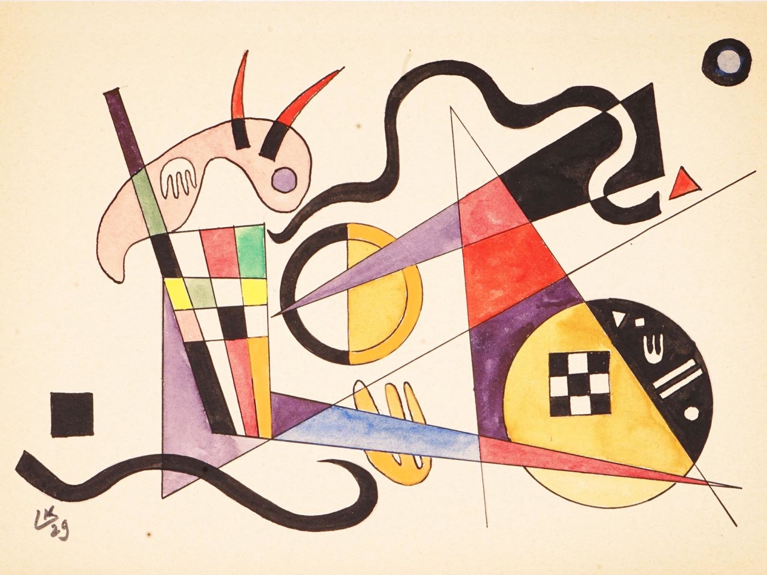 Artwork by Wassily Kandinsky, A WASSILY KANDISKY MIXED MEDIA ABSTRACT PAINTING, 1929, Made of mixed media on paper