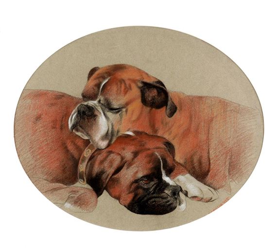 Darstellung von zwei Hunden bzw. Boxern - Galina Perova