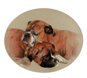 Darstellung von zwei Hunden bzw. Boxern - Galina Perova