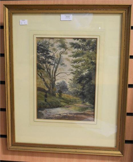 Figure by woodland stream by Charles Frederick Allbon