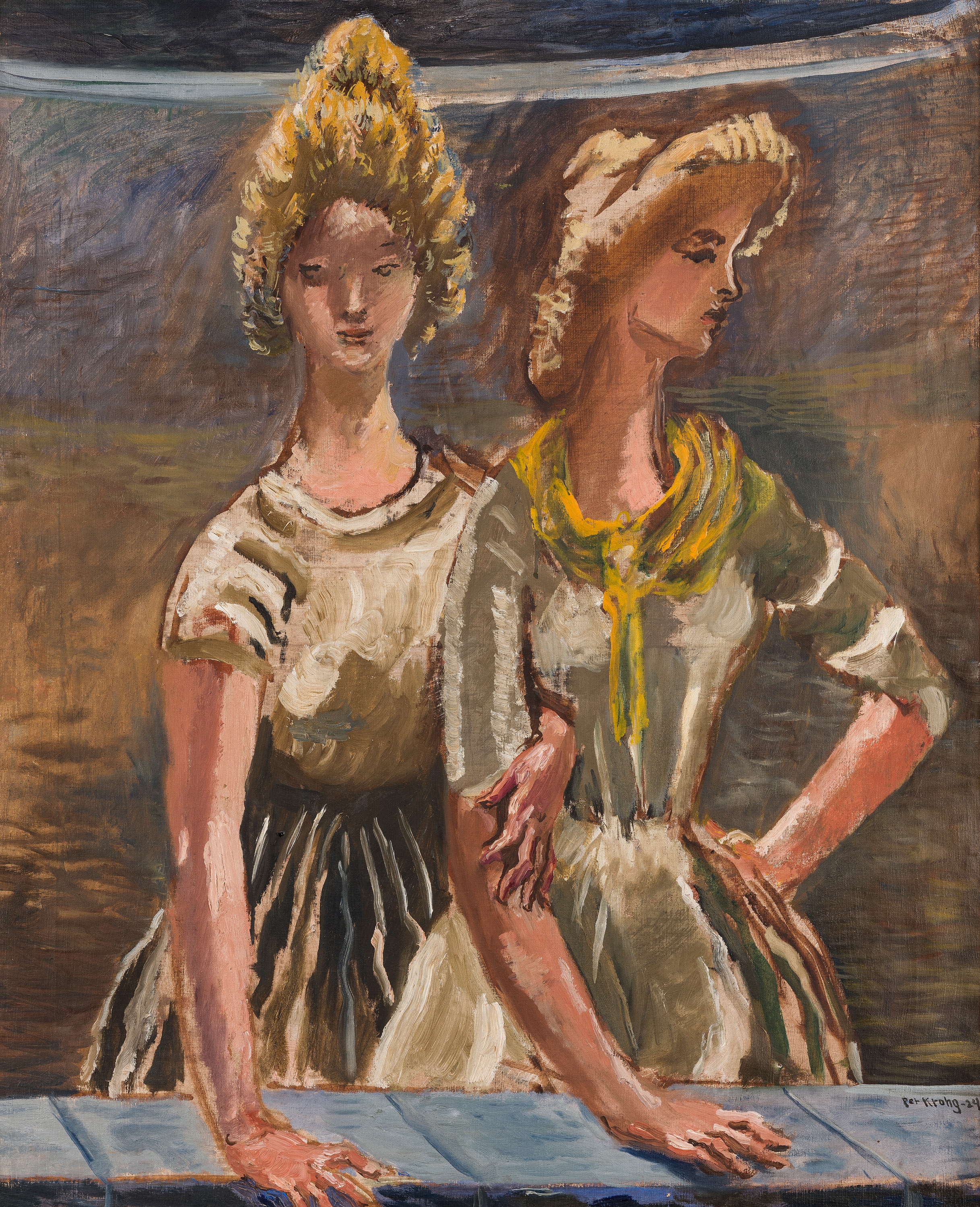 Two Women, Part of Departure II 1924 by Per Krohg