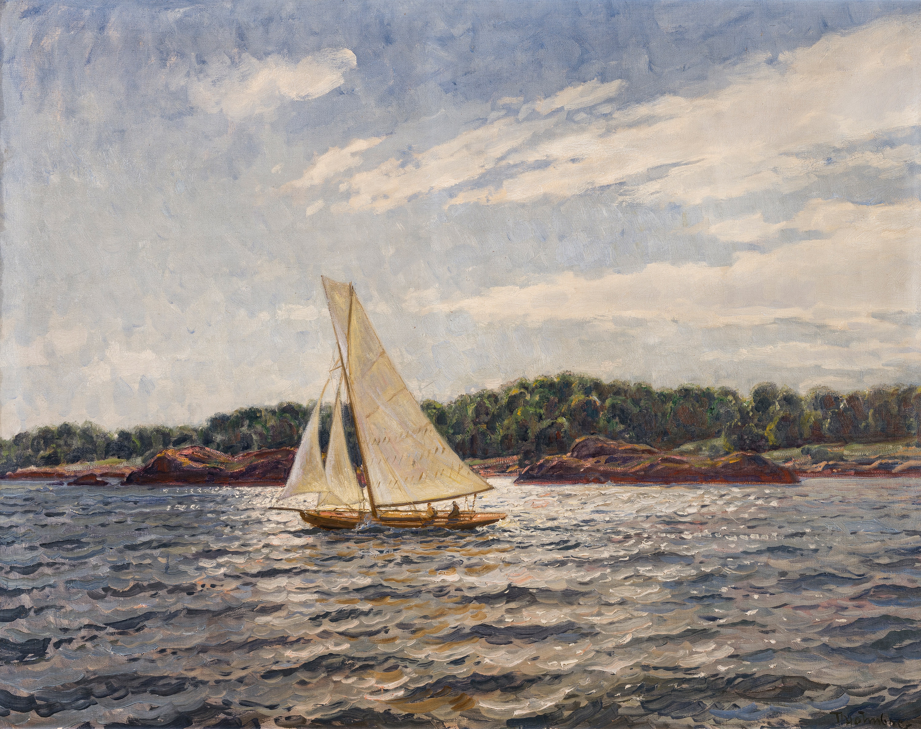 Sailing Boat in fresh breeze by Thorolf Holmboe