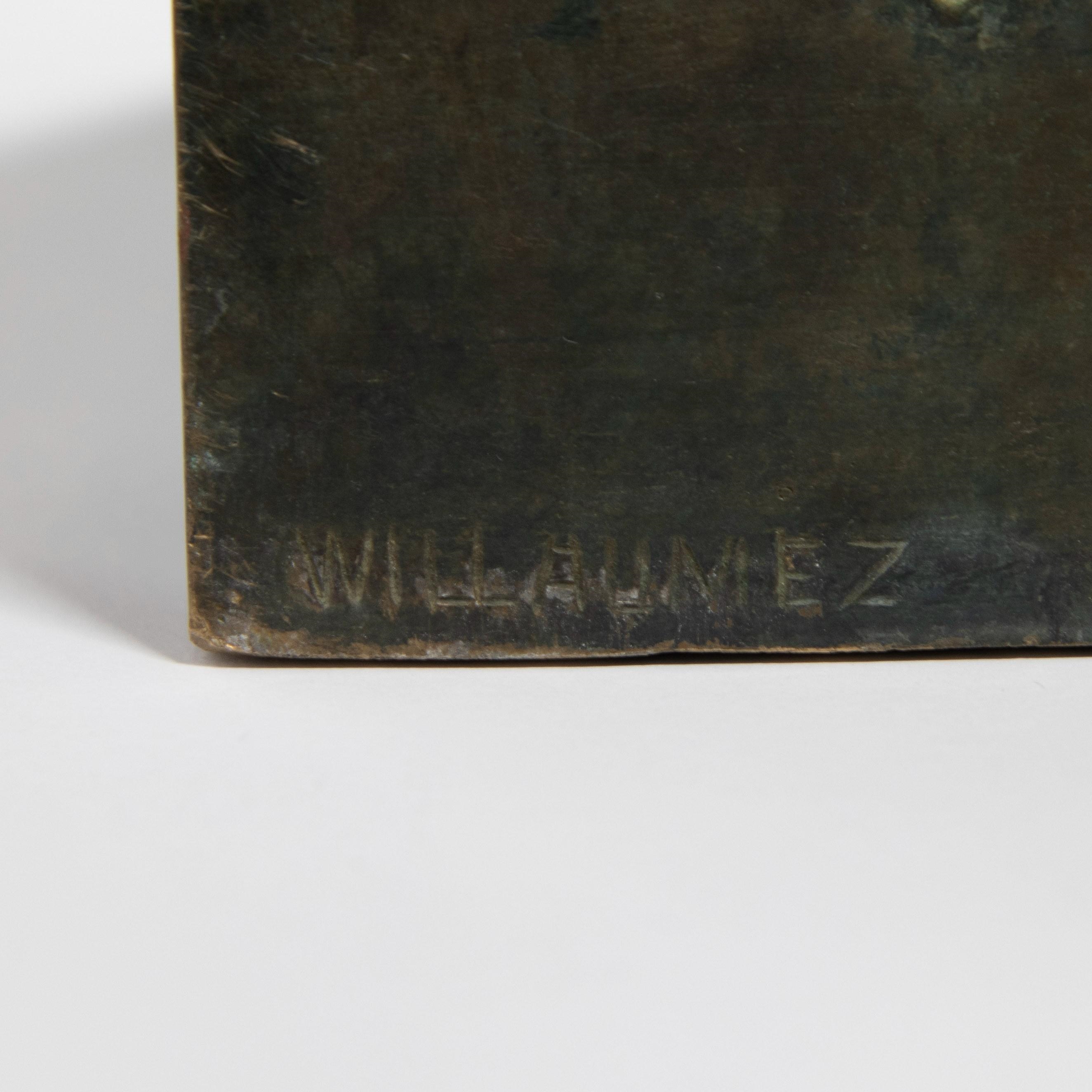 Jacques WILLAUMEZ Bronzen sculptuur met groene patine Peau d'âne