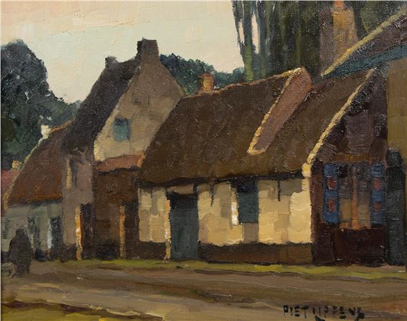 Oil on canvas Row of houses, signed. by Piet Lippens, 1890
