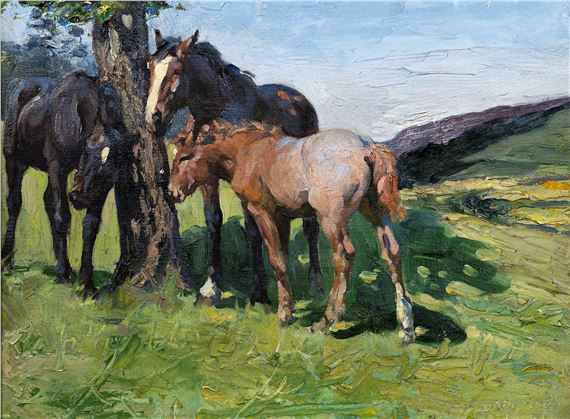 Dorothy Adamson | Three horses in a summer landscape (1916) | MutualArt