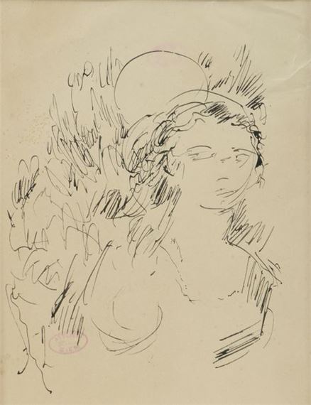 Bust of a woman Pen by Félix Ziem