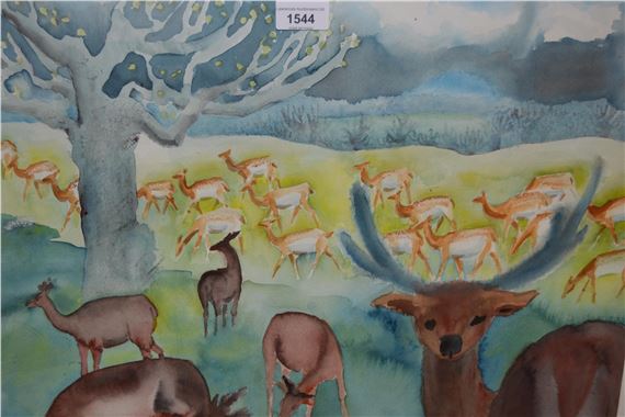 deer in a landscape - Sally Hunkin