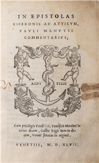 In epistolas Ciceronis ad atticum Pauli Manutii commentarius. - Mario Tullio