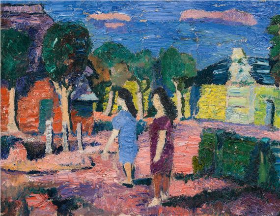 Landscape with figures by Hans Böhler, 1917