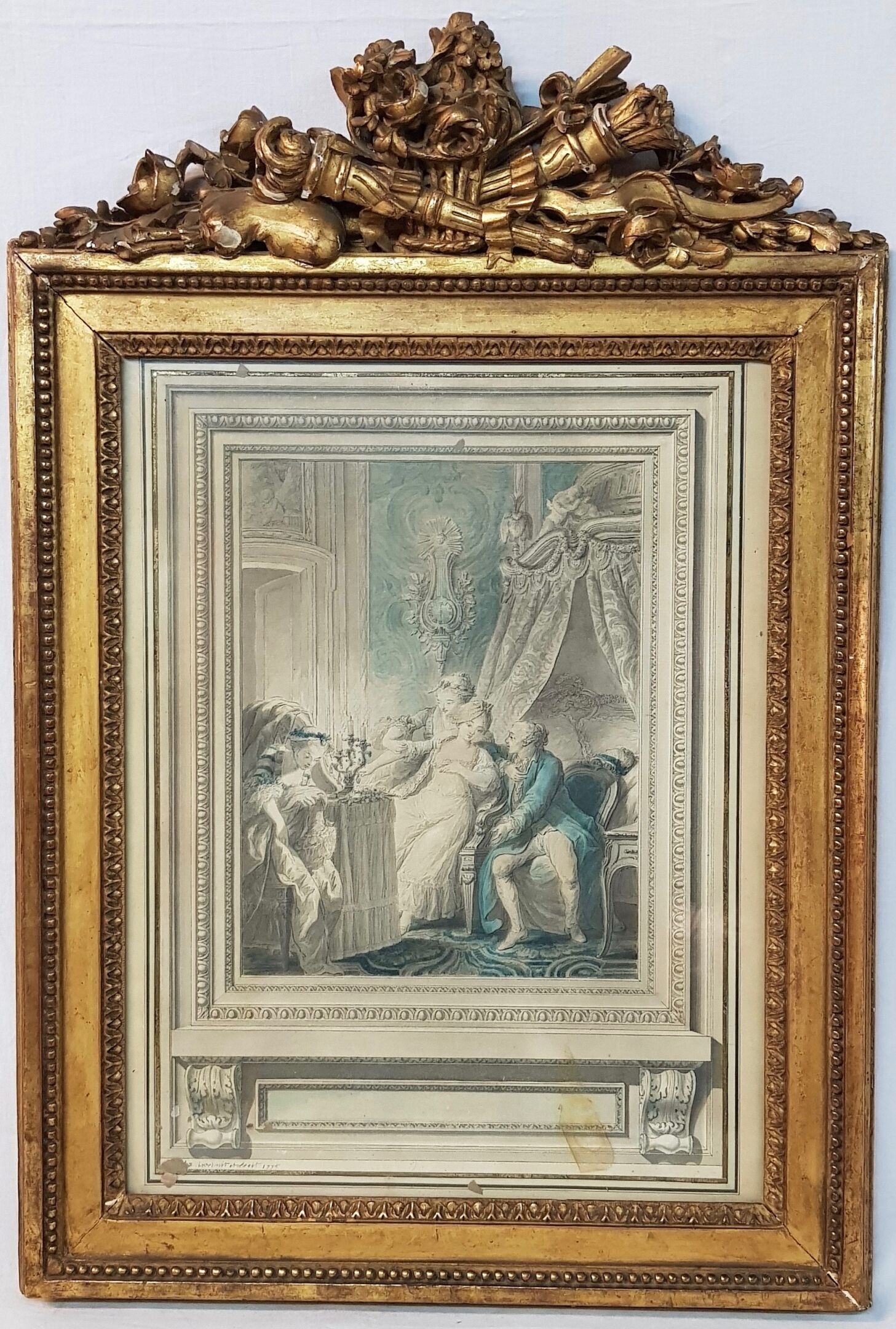 Artwork by Charles Joseph Dominique Eisen, - Réunion galante dans une chambre - Plume et encre noire, lavis..., Made of pencil