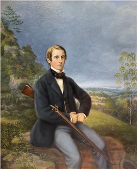 Portrait of a Victorian Gentleman Seated Outside with Rifle - Anne MJ Dodsley