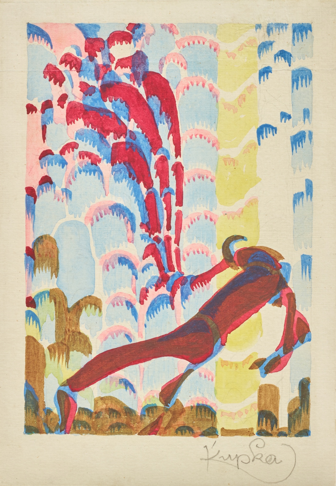 Artwork by František Kupka, Figure in a Landscape, Made of watercolour on paper