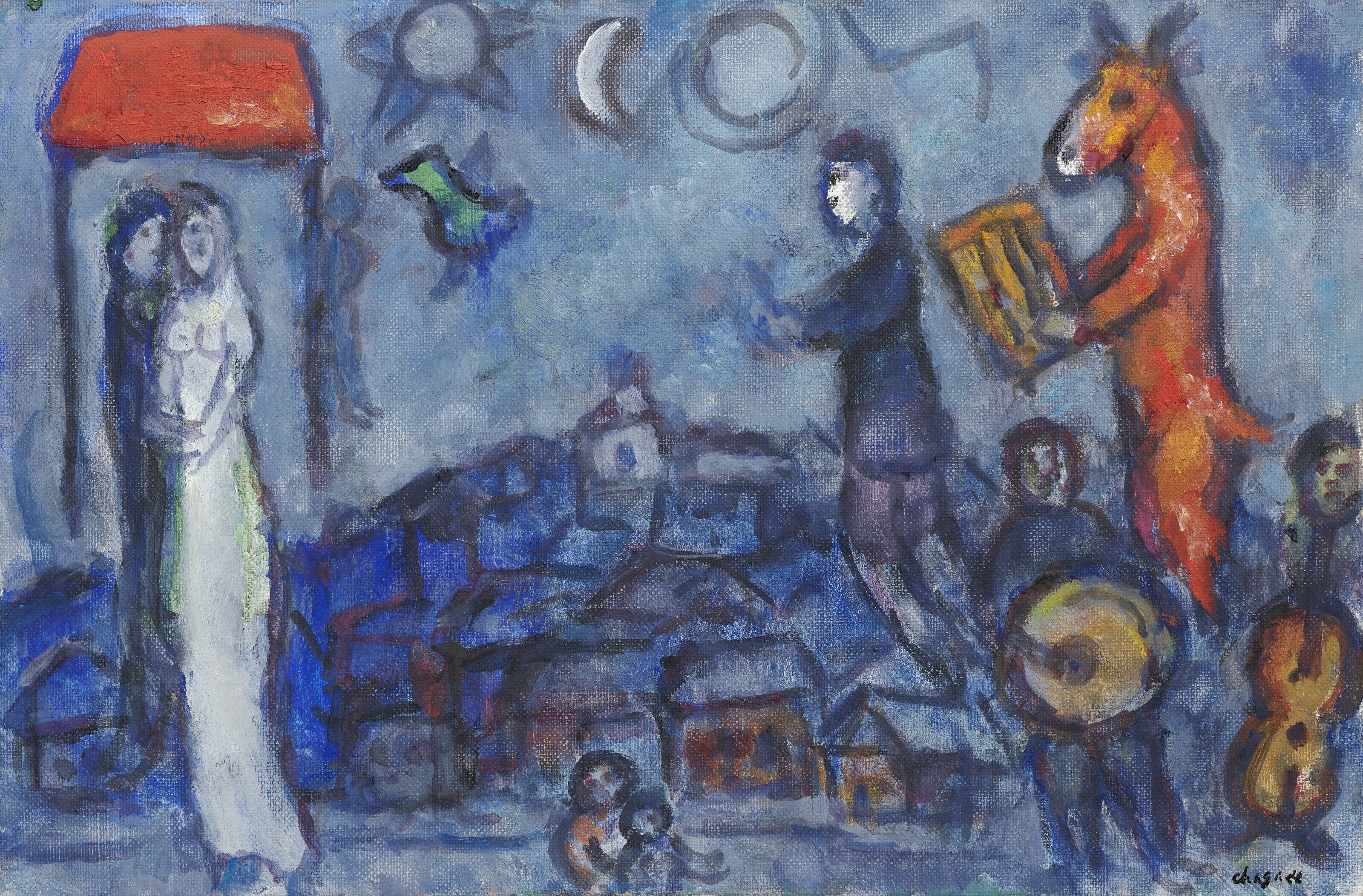 L'âne musicien et les mariés by Marc Chagall, Painted in 1978