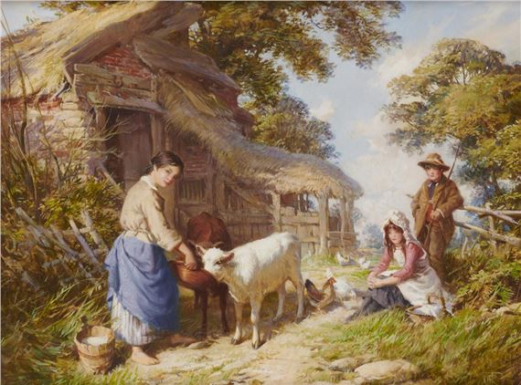 JOHN RICHARD TOWNSEND (1930-2013) FEEDING THE CALVES signed by John R. Townsend