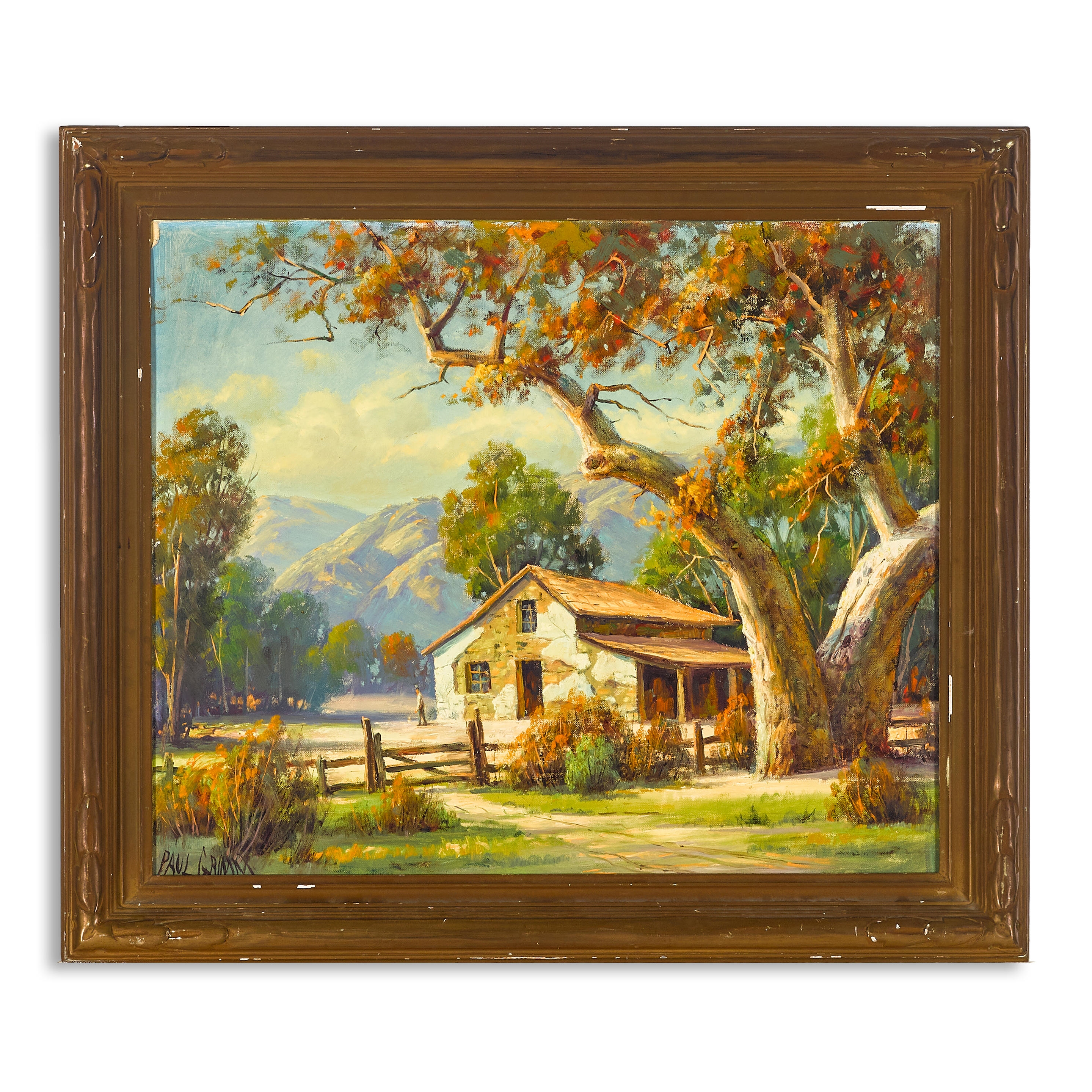 Artwork by Paul Grimm, Old California Ranch (Adobe), Made of oil on canvasboard