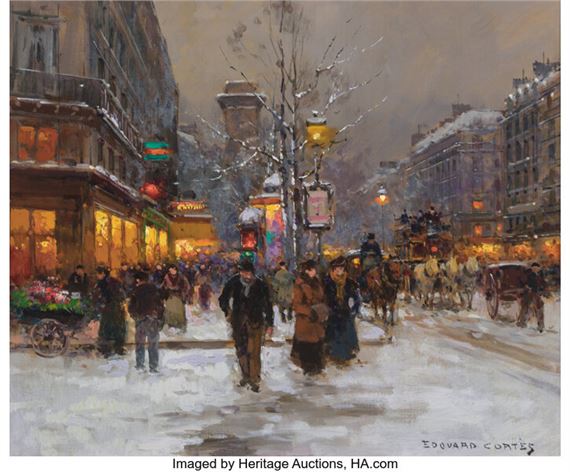 Boulevard Saint-Denis, sous la neige by Edouard Léon Cortès