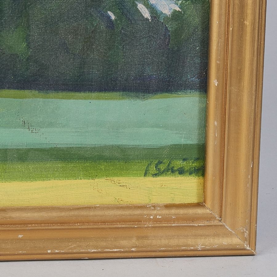 Artwork by Ingrid Schöön Holmberg, Sweden. Östra Ryds Kyrka. Signed. Oil on canvas, Made of Oil on canvas