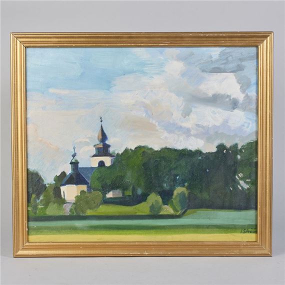 Sweden. Östra Ryds Kyrka. Signed. Oil on canvas - Ingrid Schöön Holmberg