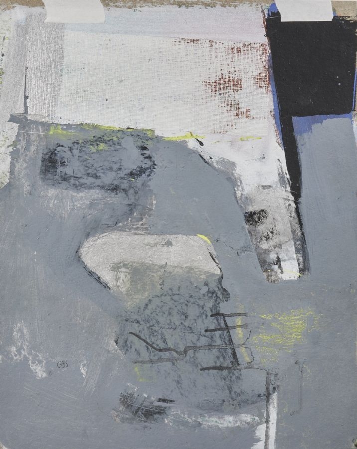 Artwork by Gun-Britt Sundstedt, Sweden. Grå komposition. Monogramsignerad GBS. Mixed media, Made of Mixed media