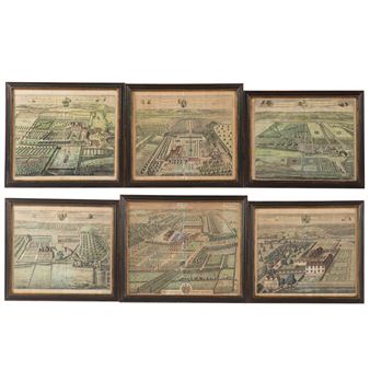 Six Framed Hand Colored Engravings - Johannes Kip