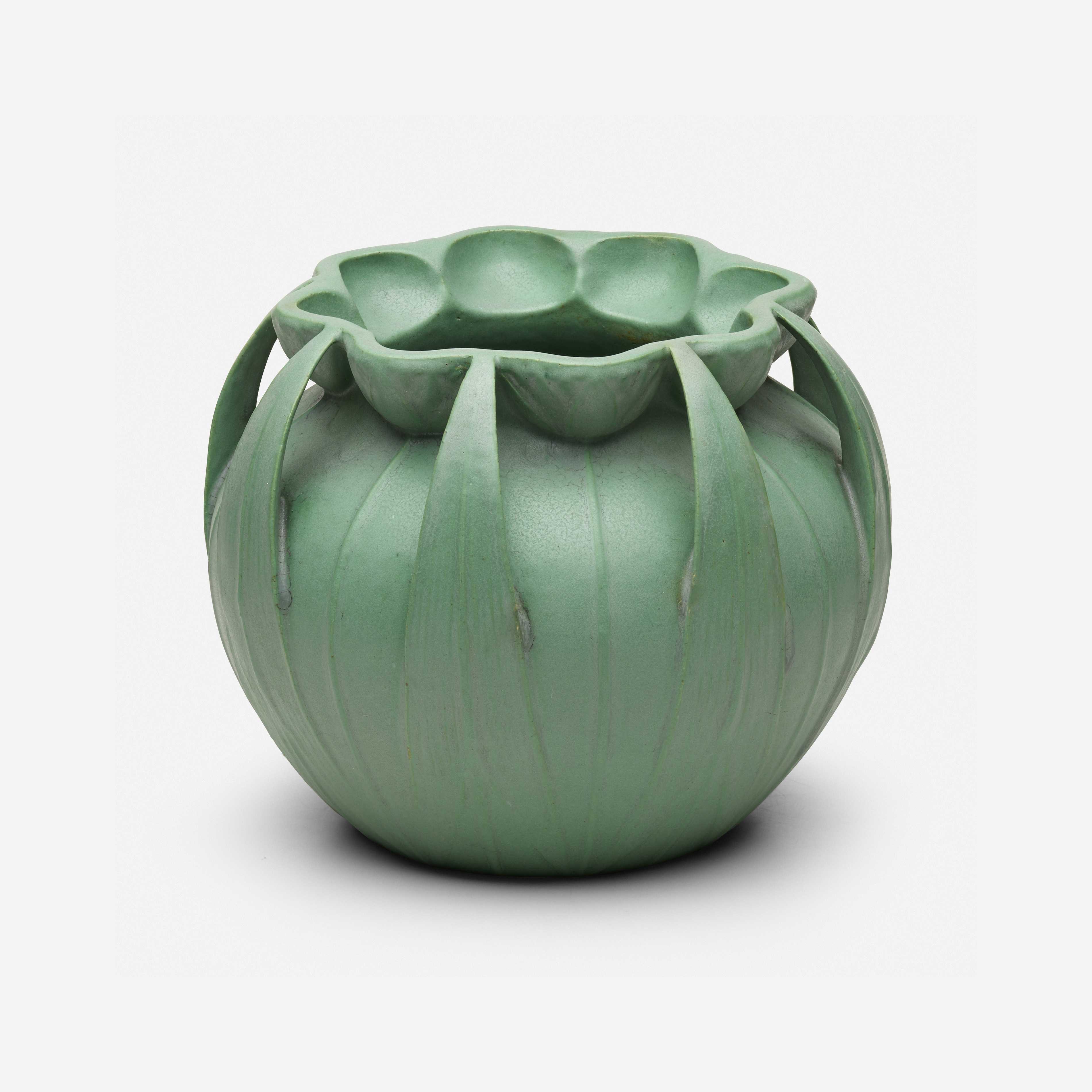 Artwork by Hugh M. G. Garden, Rare jardiniere with lotus blossoms and arrowhead leaves, model 106, Made of glazed earthenware