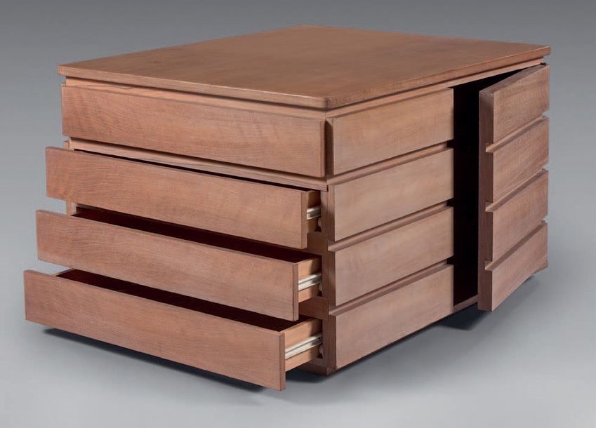 Alain Demachy Oak veneer storage with two full doors and four