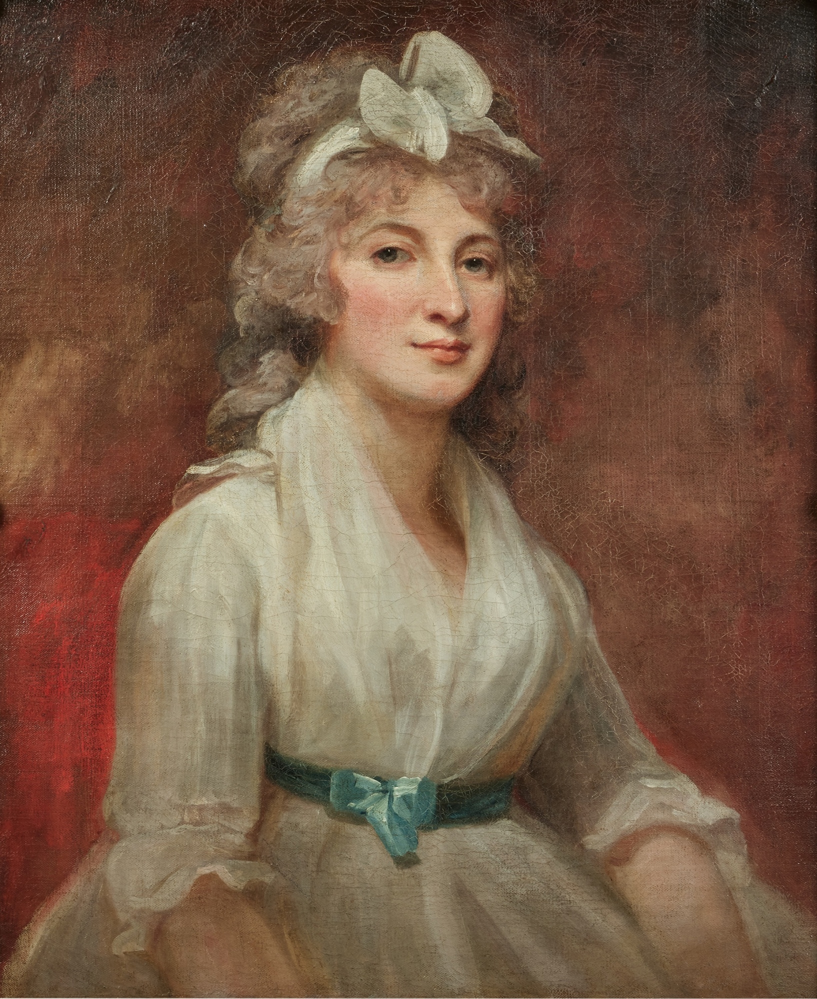 George Romney | Portrait of Miss Forbes, half-length, wearing a white ...
