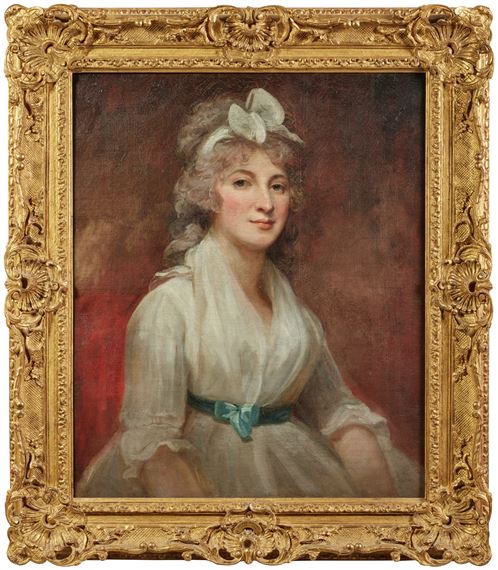 George Romney | Portrait of Miss Forbes, half-length, wearing a white ...