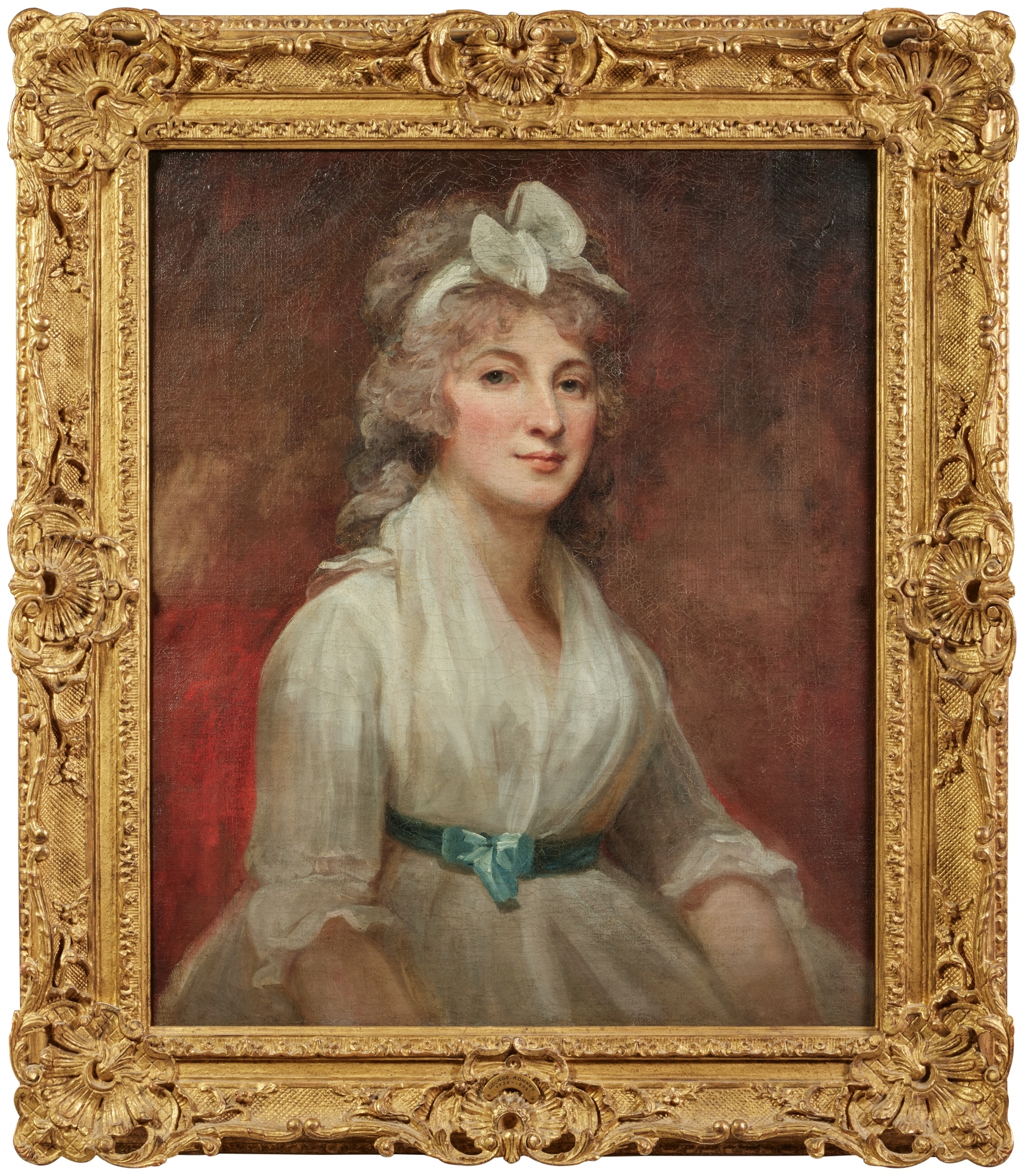 George Romney | Portrait of Miss Forbes, half-length, wearing a white ...