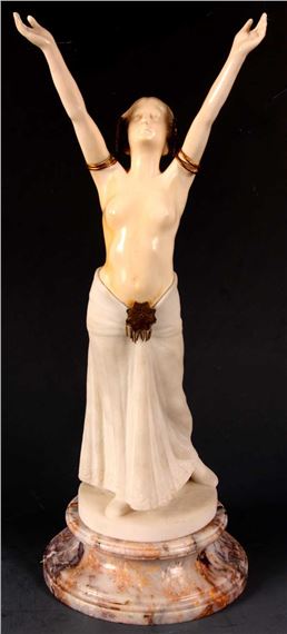 CHARLES ARTHUR MULLER - born 1868 A fine Art Nouveau standing half naked INVOCATIVE FEMALE FIGURE sculptured in Ivory with gilt adornments by Charles Arthur Muller