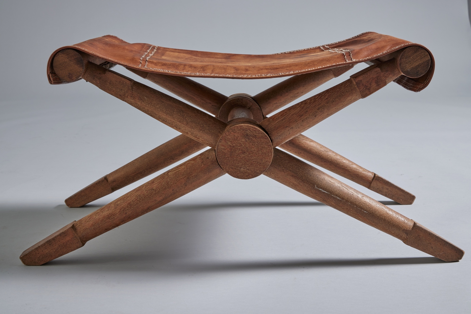 Artwork by Paul Rodocanachi, Pair of "Rodo" Folding Stools, Made of oak, original leather
